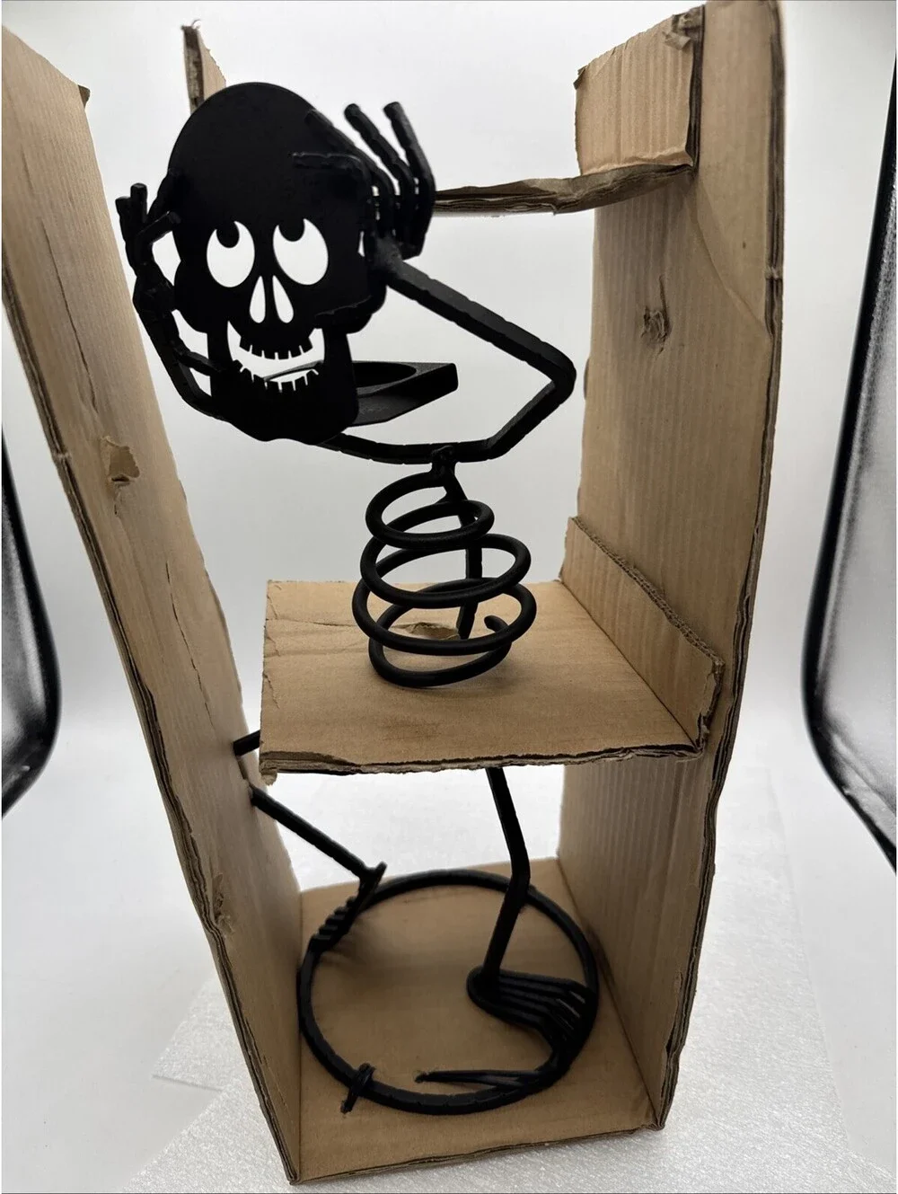 Vintage PartyLite Mr Bones Skeleton 15.25” Black Wrought Iron Votive Holder